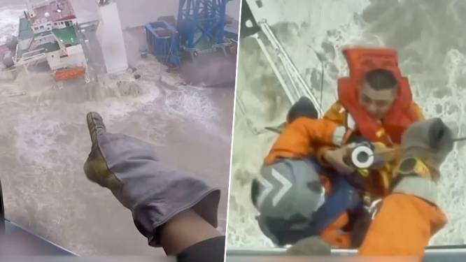 Bodycam filmt indrukwekkende reddingsactie zinkend schip tijdens tropische storm