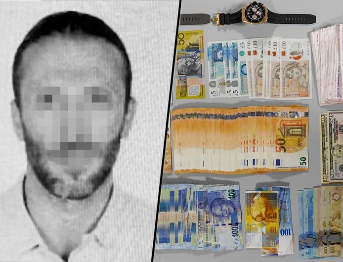 De vermeende ondergrondse bankier Thanas B. Bij zijn aanhouding in Griekenland nam de politie allerlei briefgeld in beslag.