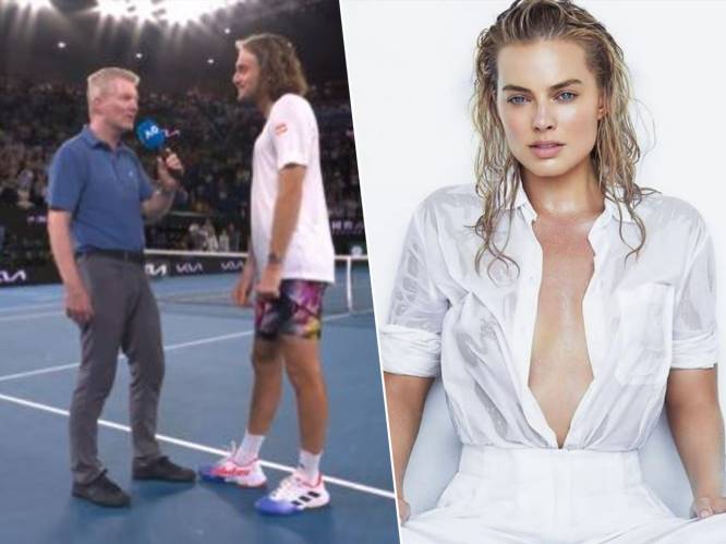 Ondeugende Stefanos Tsitsipas flirt met Margot Robbie in interview op court na gewonnen kwartfinale