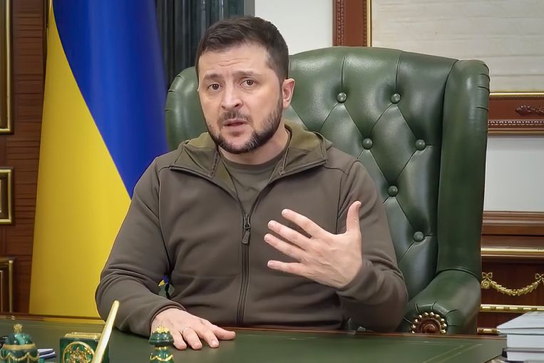 De Oekraïense president Volodimir Zelenski, deze maandag in Kiev.  Beeld AP