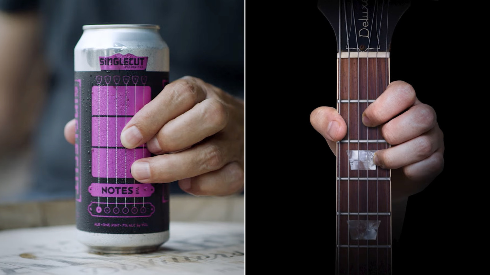 Le design des canettes de bière de cette brasserie américaine permet d'apprendre la guitare.