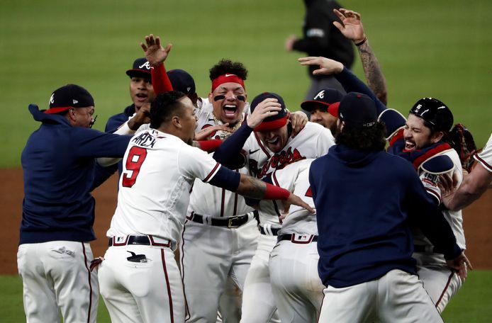 Feest bij de Braves na het behalen van de World Series.