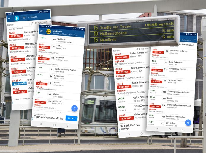 Deze week vielen veel bussen uit. Op station Apeldoorn verscheen de tekst ‘vervalt’ vaak op de borden. De app OVinfo kleurde geregeld rood.