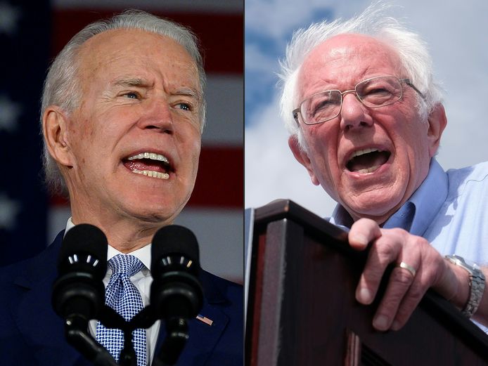 Joe Biden (links) haalde de meeste staten binnen, Bernie Sanders beloofde echter niet op te geven.