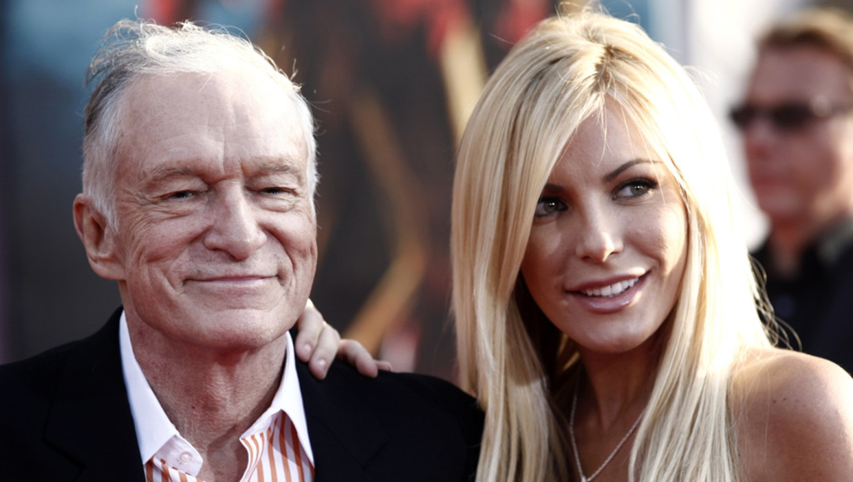 Hefner en Harris in april. Beeld ap