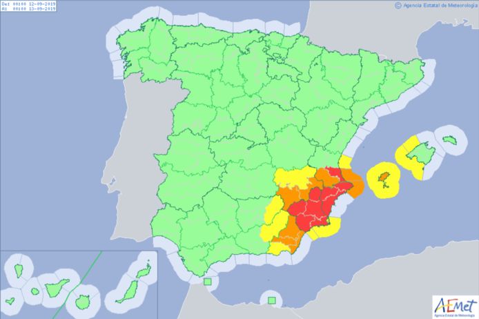 Code rood in het zuidoosten van Spanje voor overvloedige neerslag.