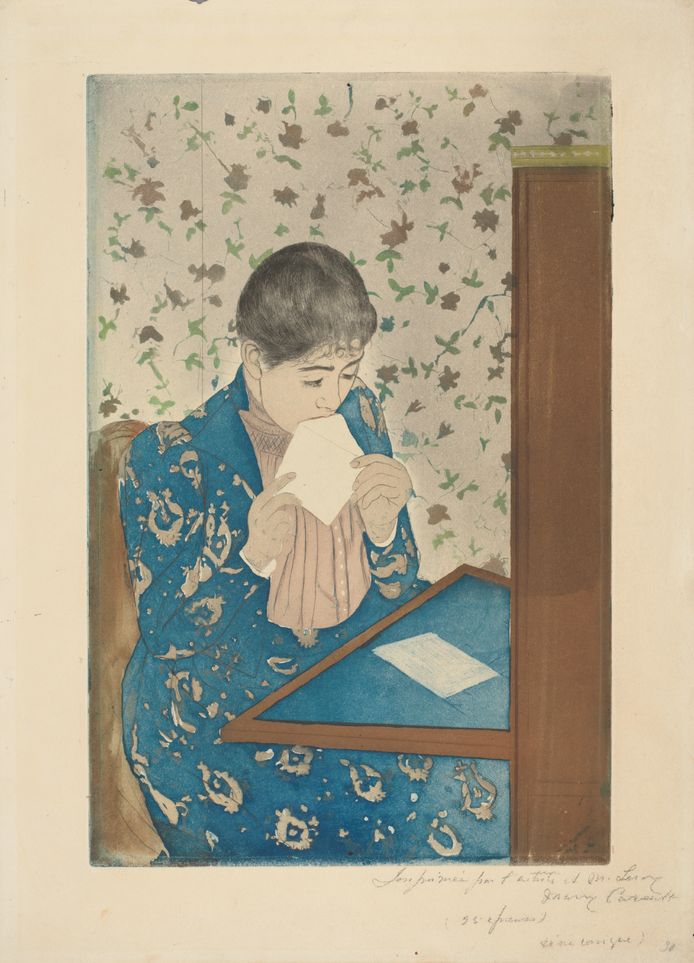 Een van de prenten van impressionist Mary Cassatt, te zien in het Van Gogh Museum.
