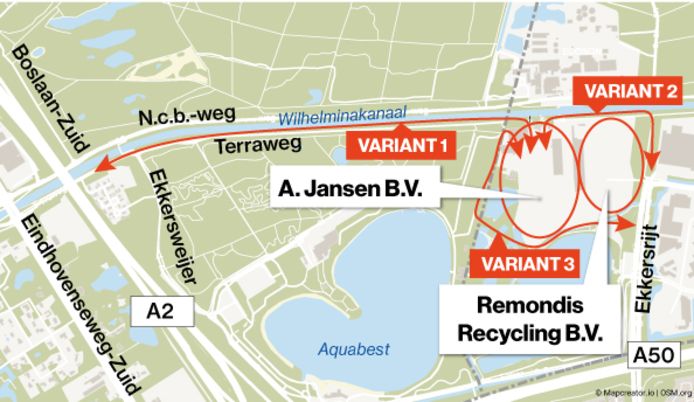 De locatie van afvalverwerker Jansen BV op bedrijventerrein Ekkersrijt, precies tussen Best en Son en Breugel.
