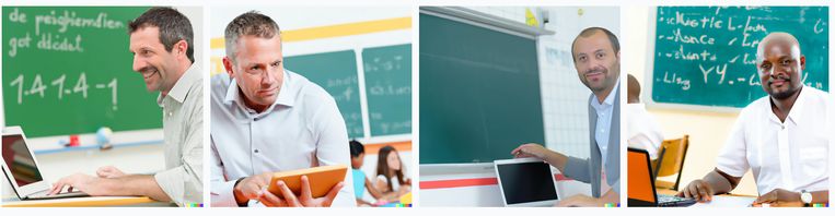 Wij vroegen het AI-programma Dall-E om ons beelden te bezorgen van ‘leerkrachten die ChatGPT in de klas gebruiken’. Aan u om het resultaat te beoordelen. Beeld RV
