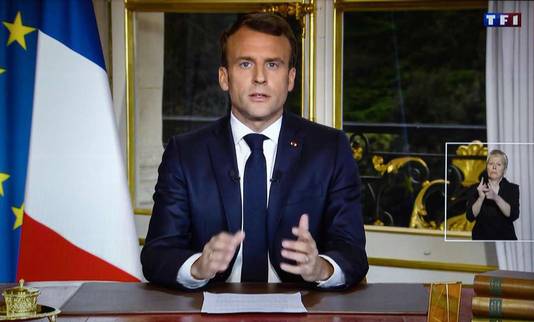 De Franse president Emmanuel Macron richtte zich vanavond tot de natie.