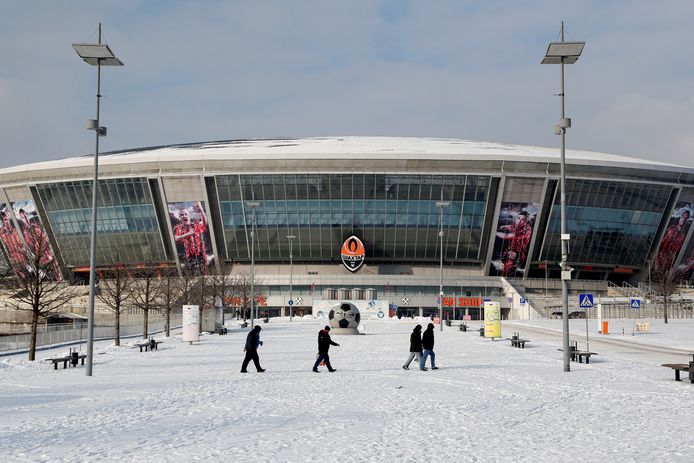 In de Donbass Arena, het stadion van Shakhtar Donetsk, wordt voorlopig niet gevoetbald.
