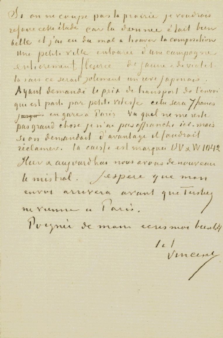 Detail van een brief van Vincent van Gogh aan zijn broer Theo, 12 mei 1888. (VAN GOGH MUSEUM , AMSTERDAM (VINCENT VAN GOGH STICHTING)) Beeld 