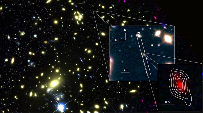 Galaxy MACS1149-JD1 is 13,28 miljard lichtjaren van ons verwijderd.