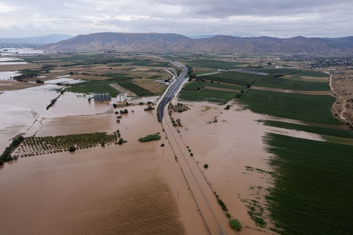 Overstromingen nabij Trikala, in Thessalië.