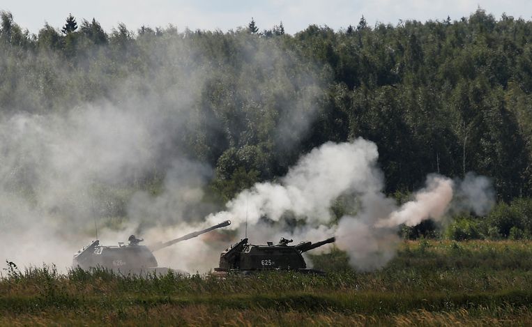 Beelden van een eerdere, kleinschalige militaire demonstratie, op 23 augustus 2018, Rusland. Beeld REUTERS