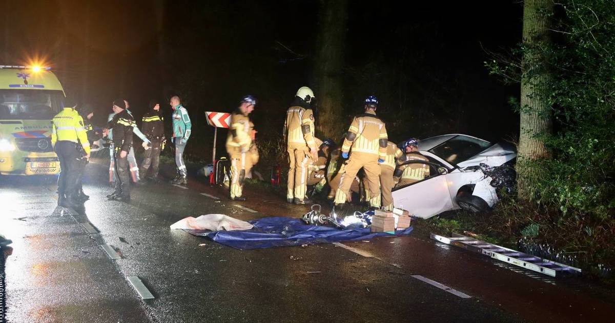 Brandweer bevrijdt automobilist na eenzijdig ongeval in De Lutte.