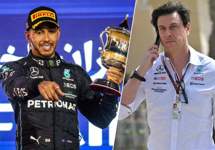 Lewis Hamilton en teambaas Toto Wolff.