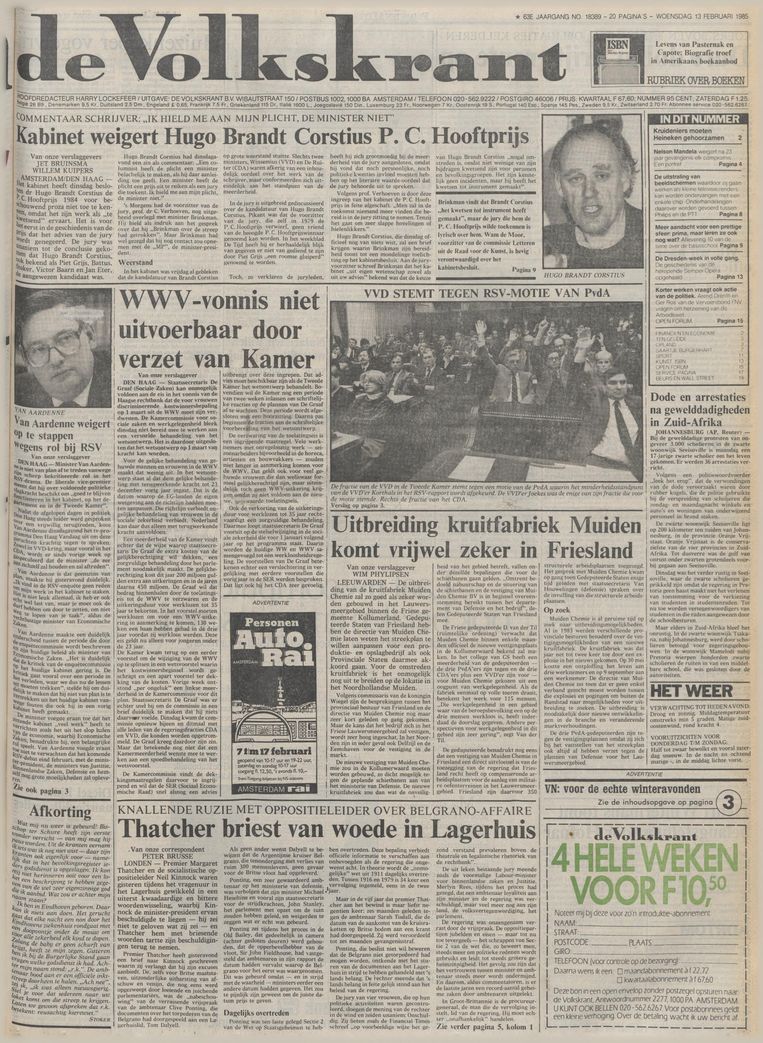 De Volkskrant van 13 februari 1985 Beeld de Volkskrant