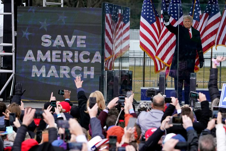  Voormalig president Donald Trump bij een rally in Washington op 6 januari 2021.  Beeld AP