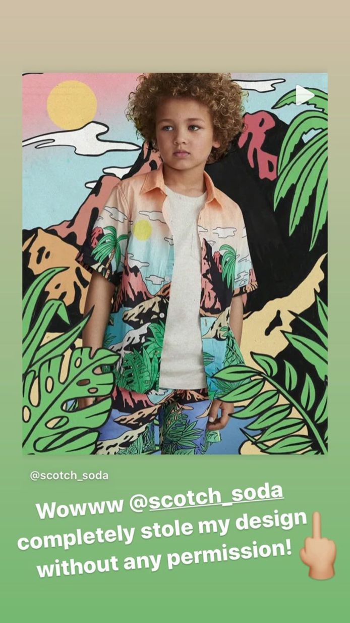 De Instagramstory van Floor van het Nederend, waarin hij Scotch&Soda beschuldigt van plagiaat.