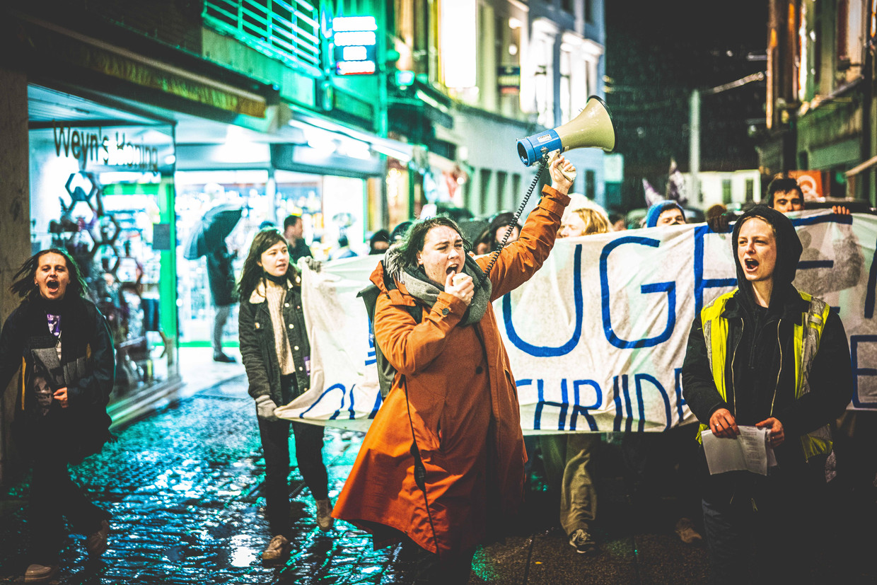 Een betoging tegen seksueel grensoverschrijdend gedrag aan de UGent, enkele maanden geleden. Beeld Wannes Nimmegeers