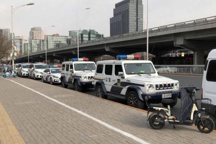 Grote politieaanwezigheid in Shanghai vandaag.