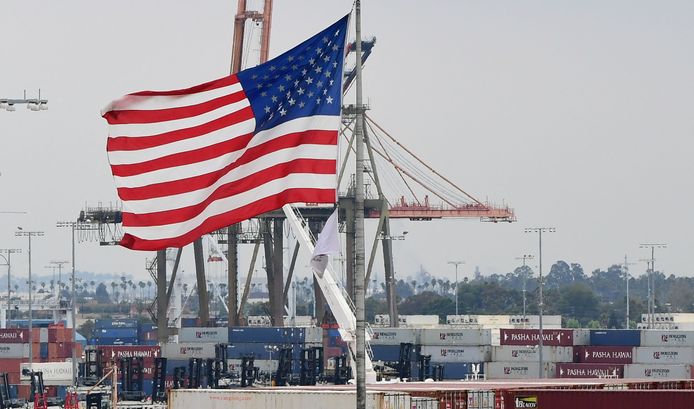 De Amerikaanse vlag in de haven van Los Angeles