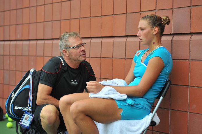 Yanina Wickmayer en haar vader Marc op de US Open in New York.