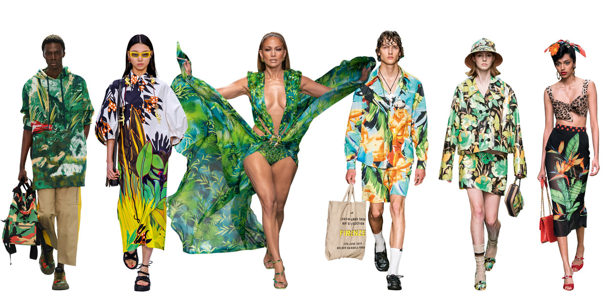 Vanaf links: Valentino, Valentino, Versace, MSGM, Fendi, Dolce & Gabbana Beeld Imaxtree