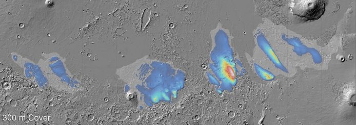 This map shows the potential thickness of ice found by scientists at the MFF's equator.