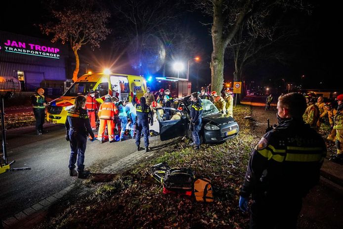 De auto raakte door onbekende oorzaak van de weg en botste tegen een boom op de Mispelhoefstraat in Eindhoven.