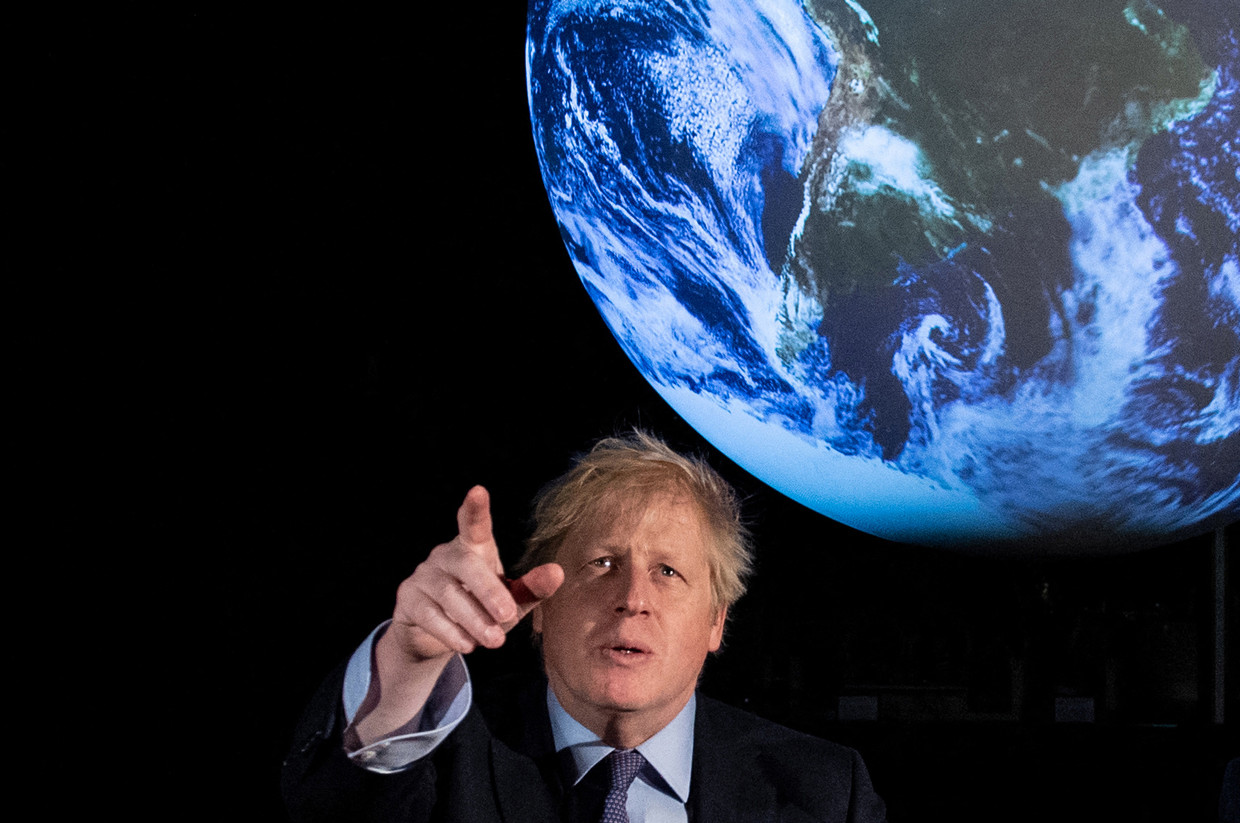 Premier Johnson, vorig jaar, aan de vooravond van de Klimaatconferentie van Glasgow.  Beeld Hollandse Hoogte / AFP