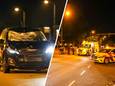 De voorruit van de auto is kapot na het ongeluk met de fietsers in Apeldoorn.