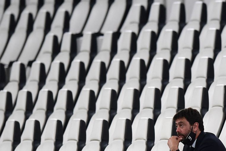 Andrea Agnelli, voorzitter van Juventus, ziet zijn project in elkaar storten. Beeld AFP