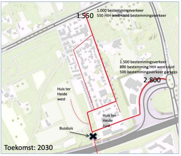 De toekomstige verkeerssituatie in Huis ter Heide.