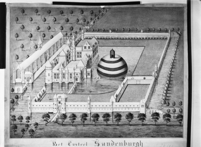 Reproductie van een tekening van kasteel Zandenburg.