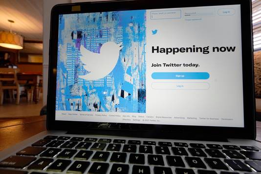 FILE - The login/sign up screen for a Twitter account is seen on a laptop computer Tuesday, April 27, 2021, in Orlando, Fla.  Twitter is expanding Birdwatch, its crowd-sourced fact checking project it started as a small and little-publicized pilot program last January.  (AP Photo/John Raoux, File)