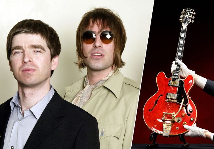 De kapotte gitaar van Oasis werd geveild.