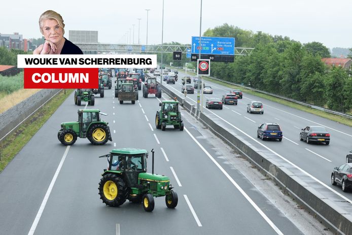 Een boerenprotest op de snelweg. Inzet: columnist Wouke van Scherrenburg.