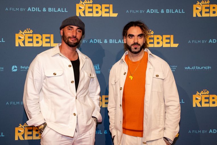 Bilall Fallah en Adil El Arbi tijdens de première van 'Rebel' in Brussel, oktober vorig jaar.  Beeld BELGA