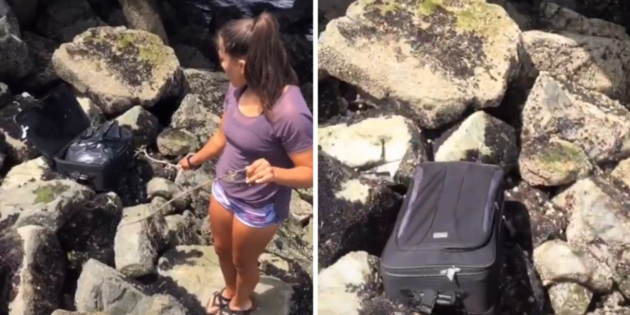 Een groepje Amerikaanse tieners ging op avontuur met de app Randonautica en stuitte op een koffer met menselijke resten. Beeld TikTok