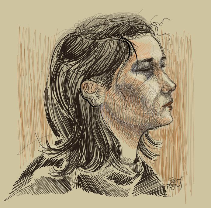 Rechtbanktekenaar schetste dit portret van beschuldigde Mehrnaz Didgar