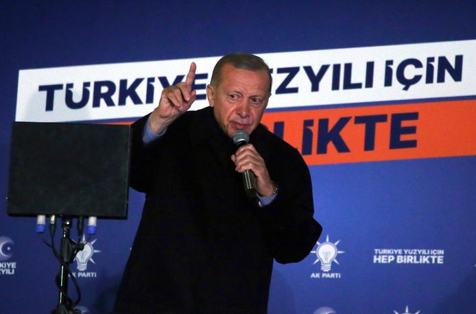 Recep Tayyip Erdogan tijdens een speech in Ankara maandagochtend.