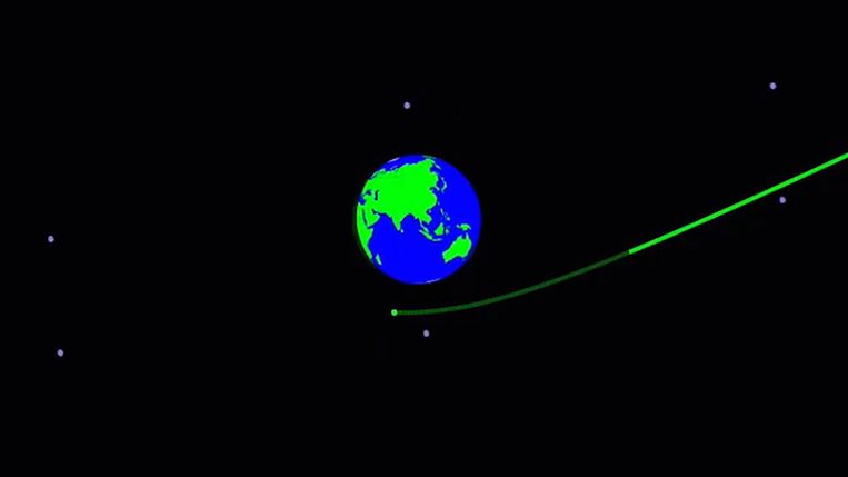 Een grafische voorstelling van de passage van asteroïde 2020 QG langs de aarde.