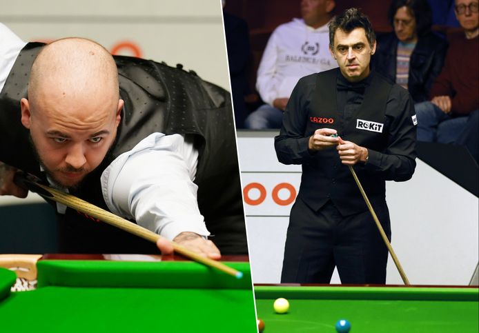 Luca Brecel (links) en snookerlegende Ronnie O'Sullivan (rechts)