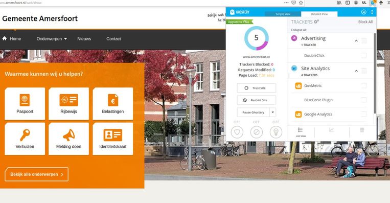 De gemeentesite van Amersfoort speelt data van bezoekers door aan DoubleClick, het advertentienetwerk van Google. Beeld Amersfoort.nl