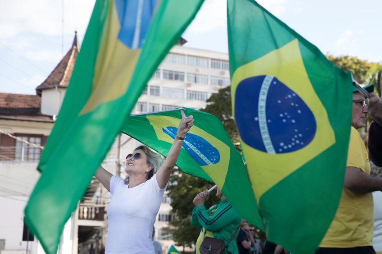 Bolsonaro-aanhangers in Blumenau, waar Vila Itoupava toe behoort.  Beeld Marlena Waldthausen