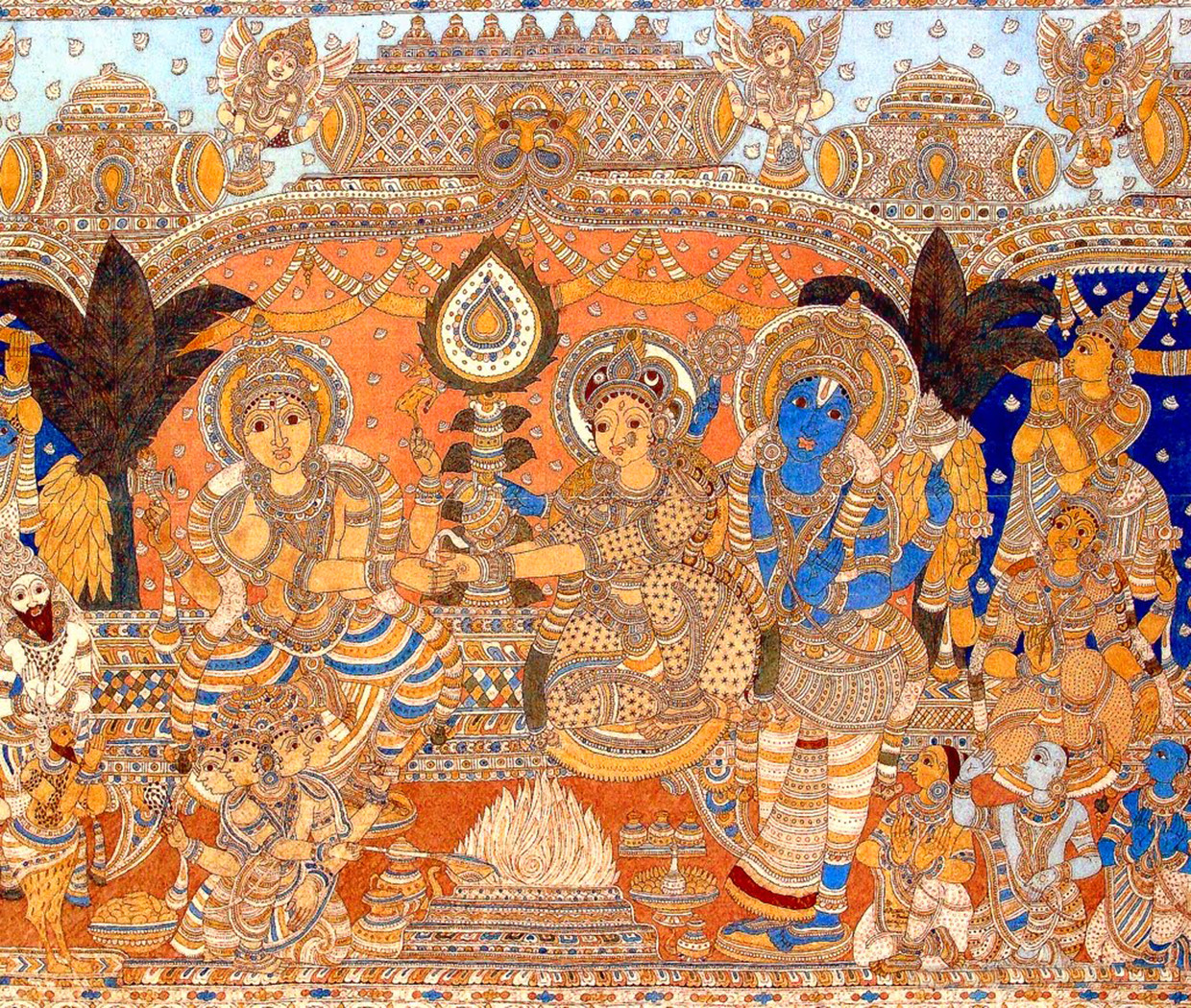 Scène aan het hof van Krishnadevaraya, heerser van het koninkrijk van Vijayanagara (1509-1529). Beeld Pictures From History/Universal