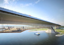 Een artist's impression van de nieuwe brug over het Pannerdensch Kanaal.