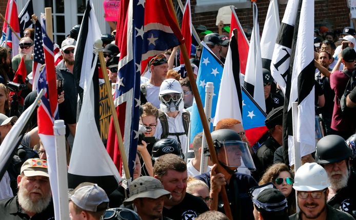 Extreemrechtse demonstranten in Charlottesville in augustus 2017. Archiefbeeld.